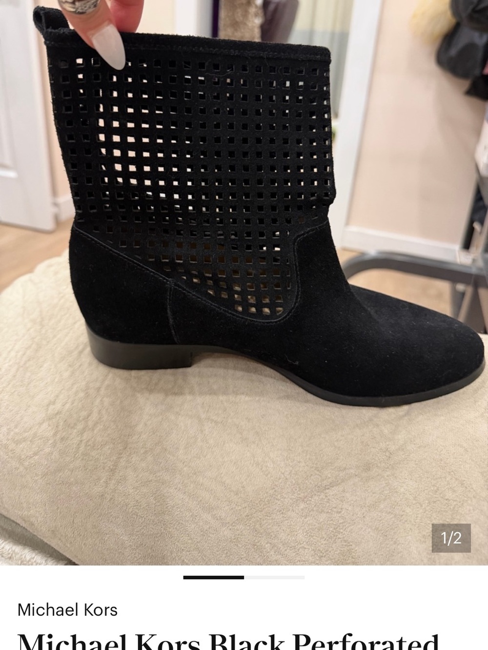 Michael Kors Black Perforated Suede Ankle Booties
